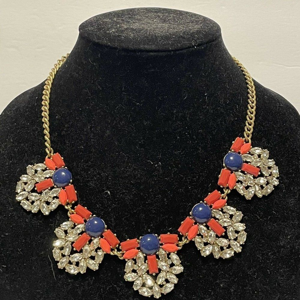 J.Crew Beaded Statement Bib Necklace Bright Purple Pink Rhinestone